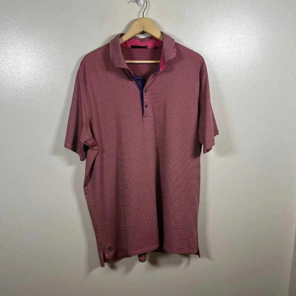 Greyson Golf Polo Shirt Mens Size XXL Pink Blue Stripes Performance Work Casual